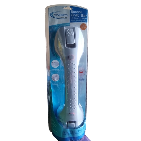 VIVERITY Safety Suction Bath Grab Bar With Safety Indicators White/Blue - Picture 1 of 6